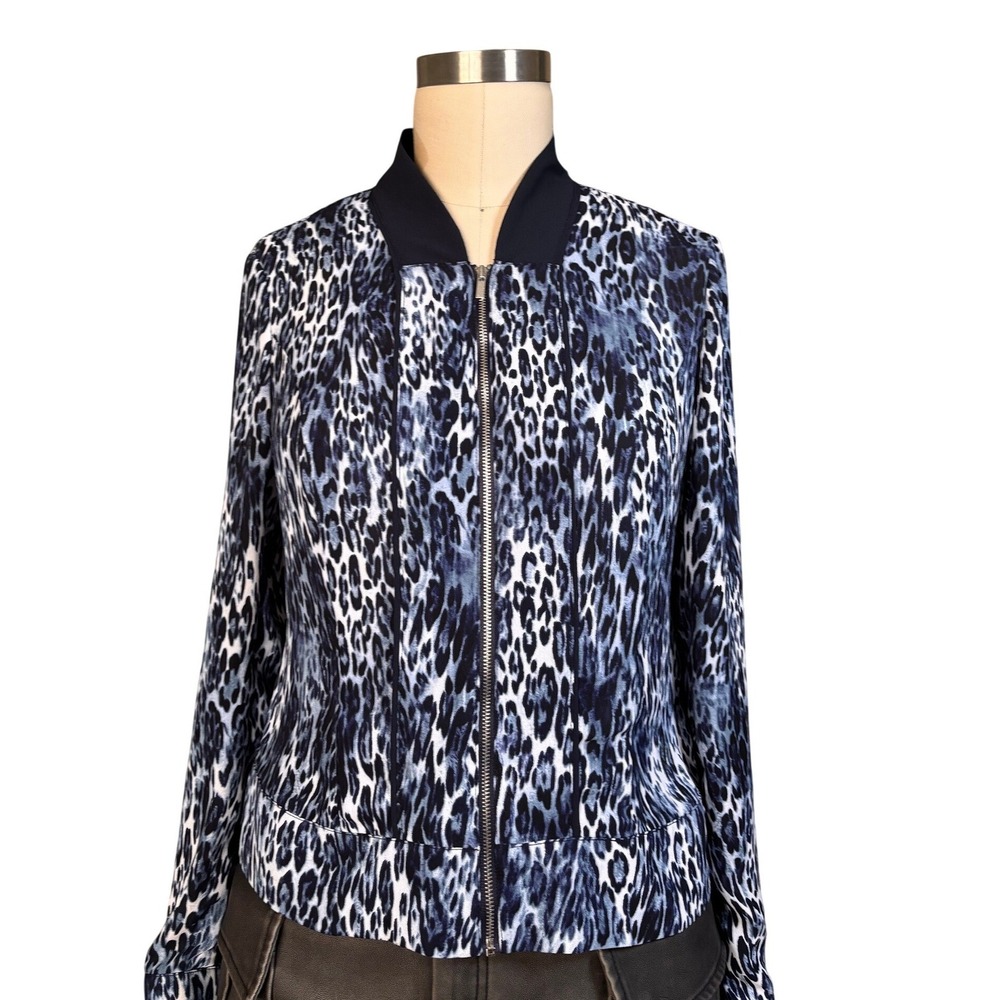 Animal Print Cache Bomber Jacket Full Zip Lightweight Blue Black 6